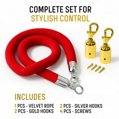 VIP Velvet Rope 6.5 ft with Gold & Silver Snap Ends