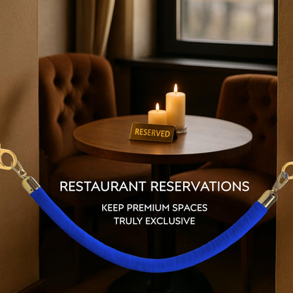 Wall-Mount Blue Velvet Rope — 5 ft with Gold Wall Plates