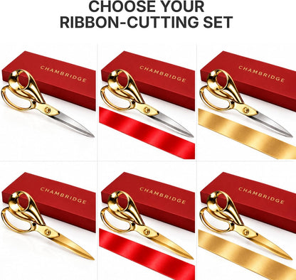 Gold ribbon cutting scissors at an event