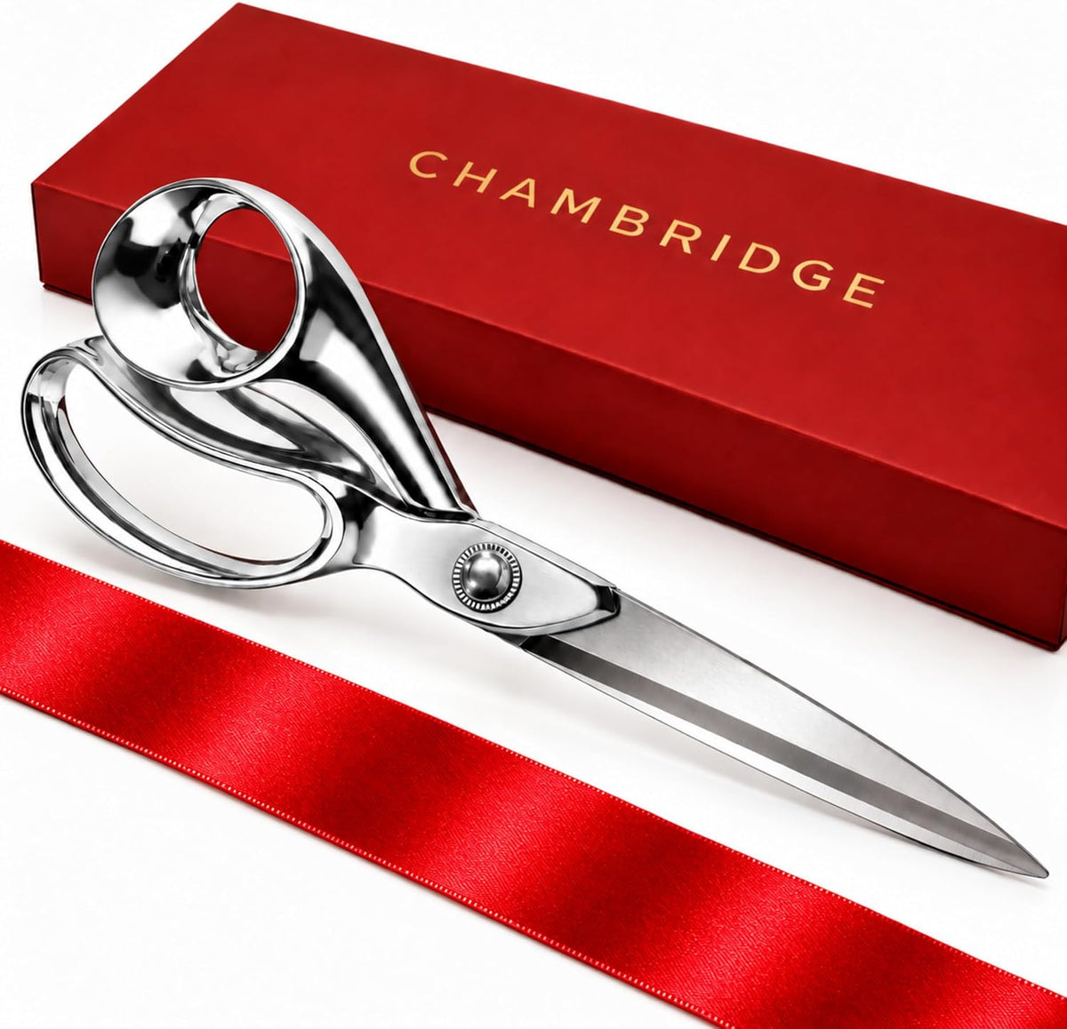 11-inch silver scissors grand opening kit with red satin ribbon
