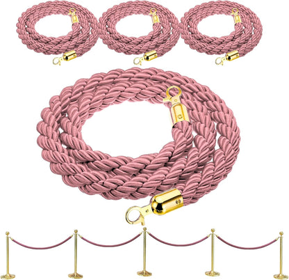 4-piece braided pink rope set, 5 ft, with gold hooks