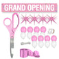 Pink 25 inch grand opening kit with ribbon, banner and balloons