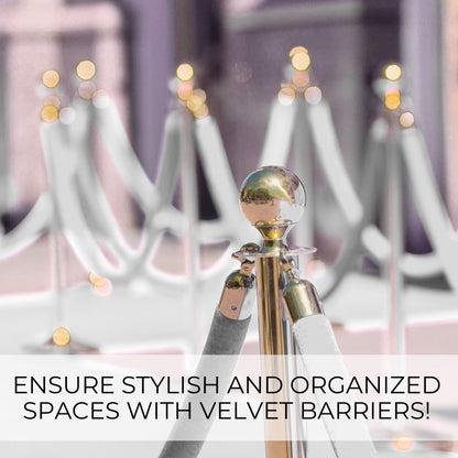 White velvet rope barrier set with polished gold stanchions for elegant crowd control