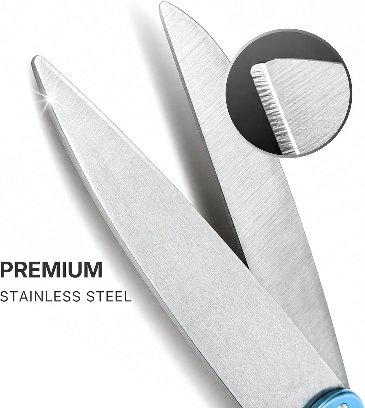 Stainless steel blades of the 20 inch light blue scissors