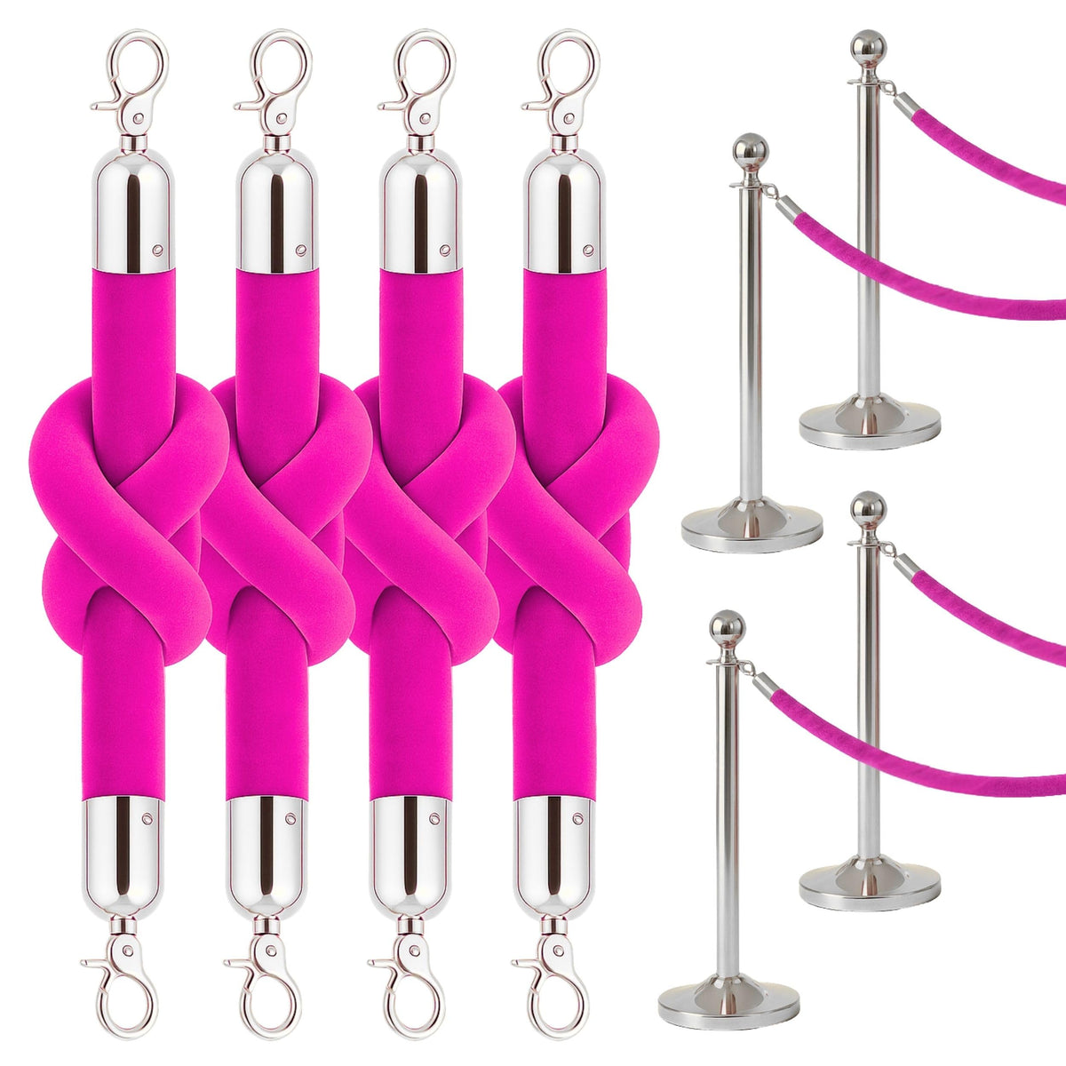 4-Piece Colored Velvet Rope Set — 5 ft