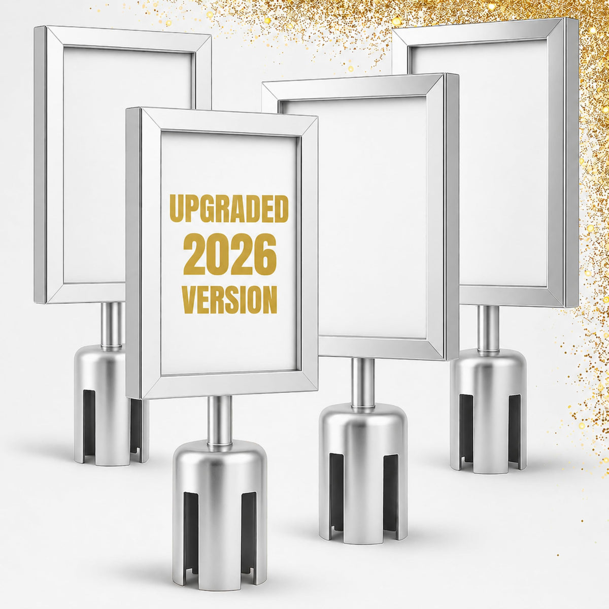 Silver Vertical Stanchion Sign Holders — 4 Pack
