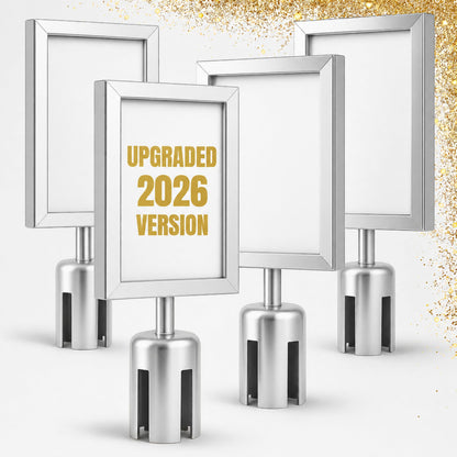 Silver Vertical Stanchion Sign Holders — 4 Pack