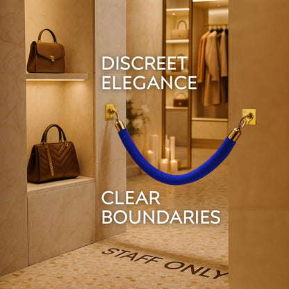 Wall-Mount Blue Velvet Rope — 5 ft with Gold Wall Plates