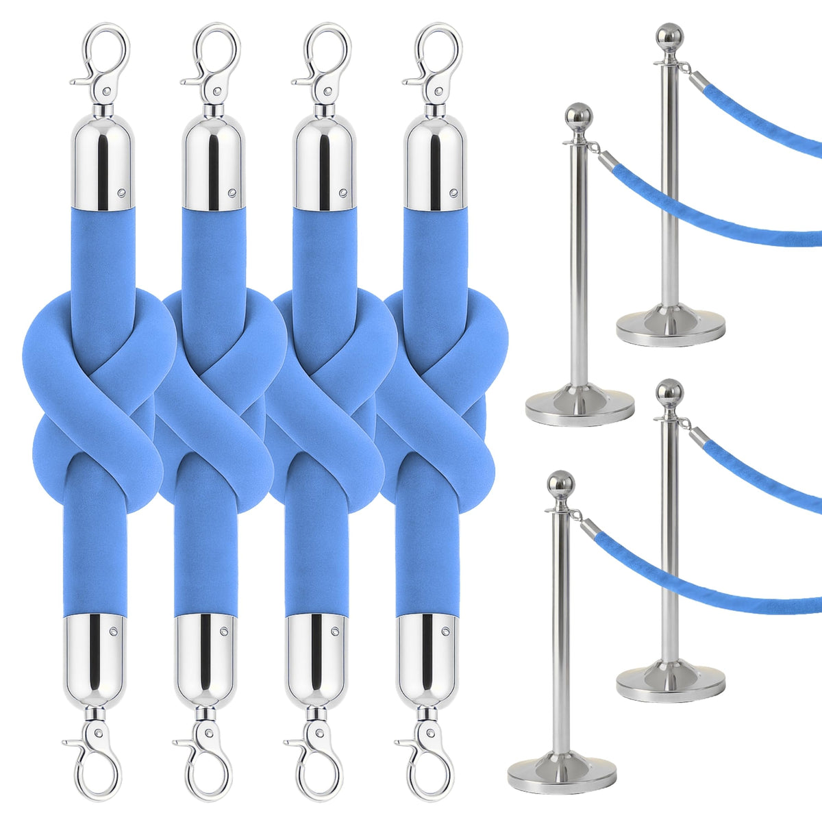 4-Piece Colored Velvet Rope Set — 5 ft