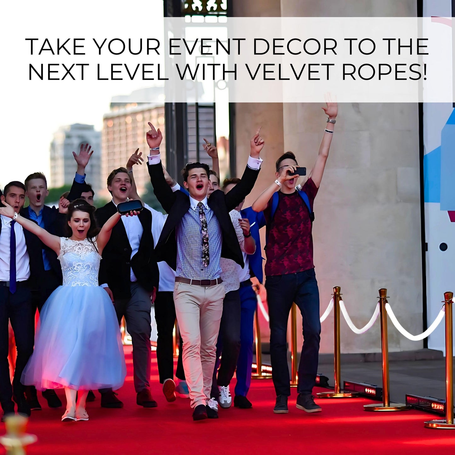 White velvet rope set lining red carpet at elegant youth event