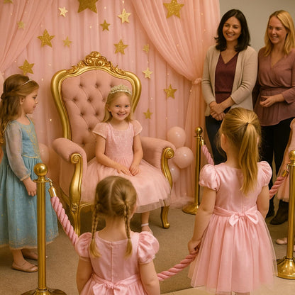 Braided pink rope barrier for parties and pop-up shops