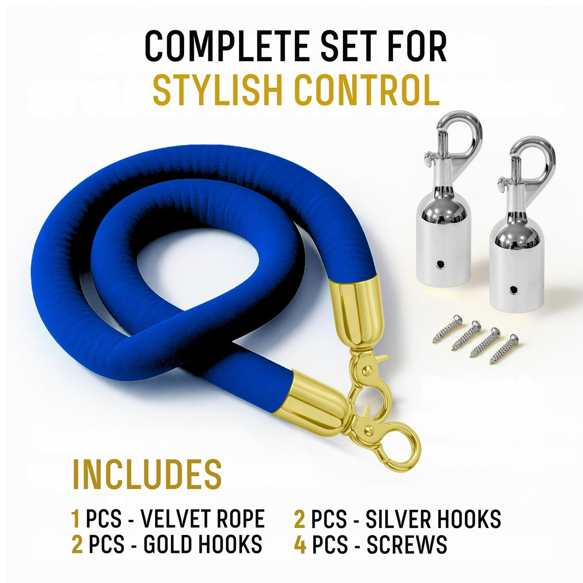 VIP Velvet Rope 6.5 ft with Gold & Silver Snap Ends