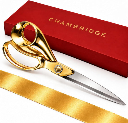 11-inch gold scissors grand opening kit with gold satin ribbon