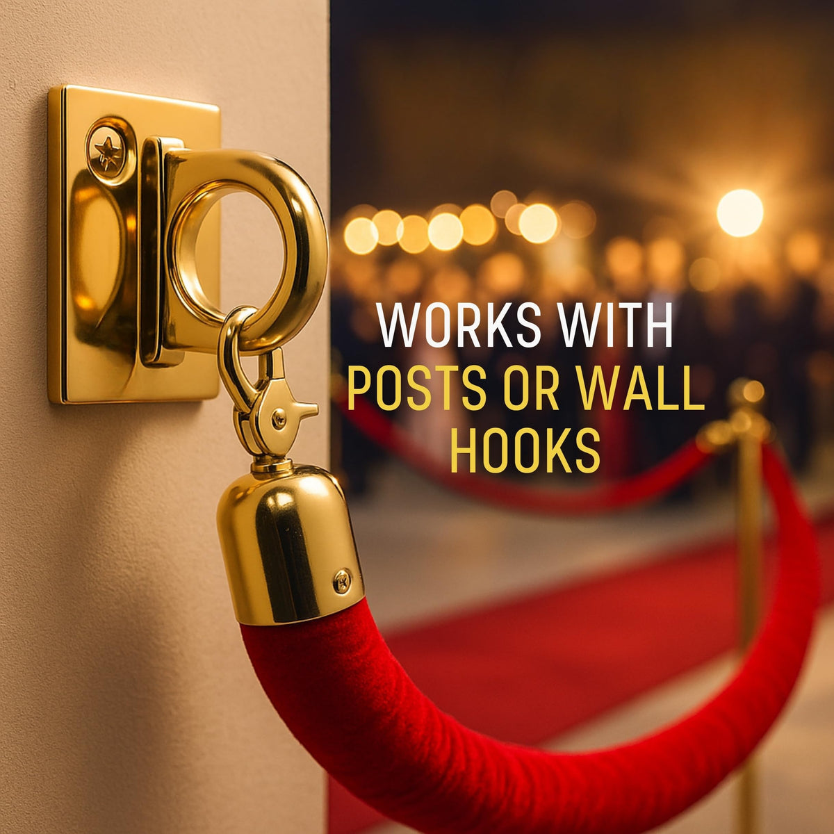 VIP Velvet Rope 6.5 ft with Gold & Silver Snap Ends