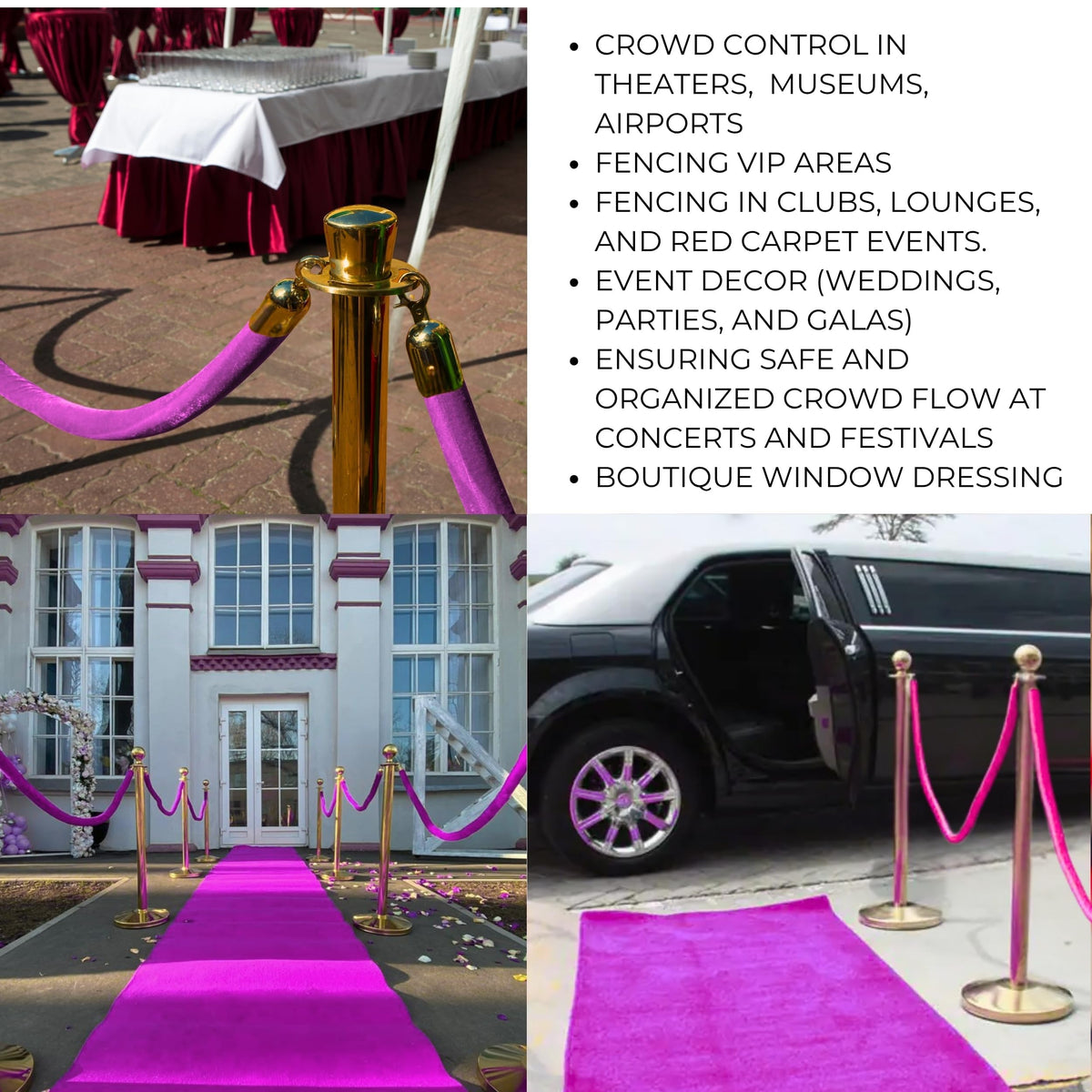 4-Piece Colored Velvet Rope Set — 5 ft