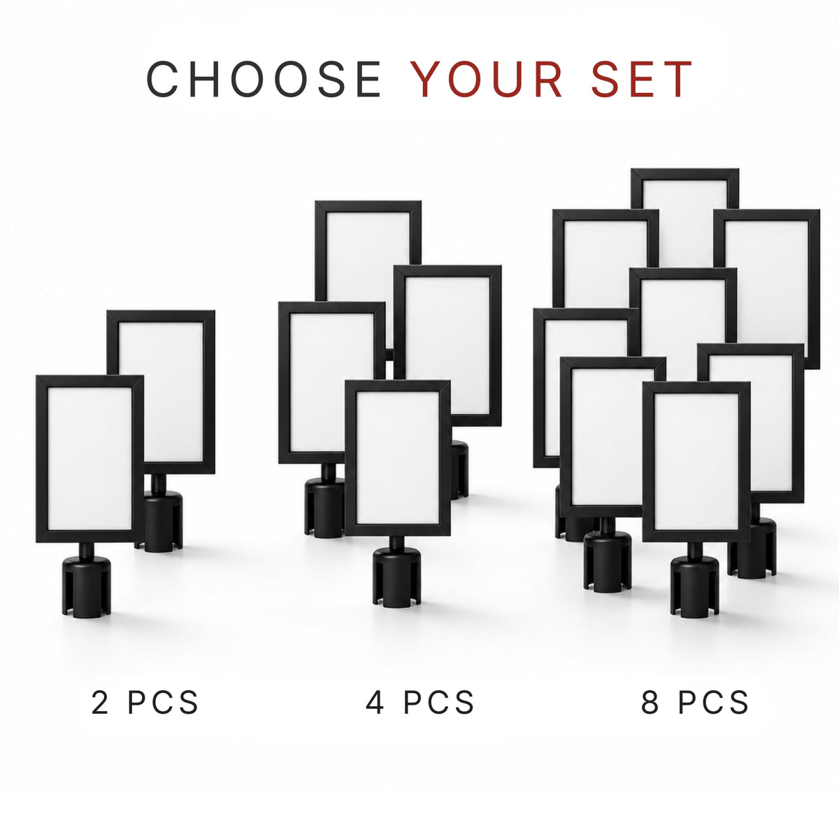 Sign holders in sets of 2, 4 and 8